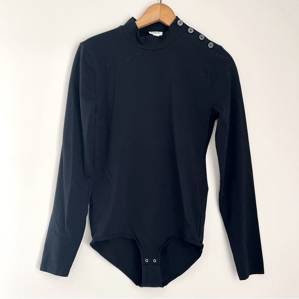 J. Crew Bodysuit Classic Medium Black Mock Turtleneck Buttons Poetcore October
